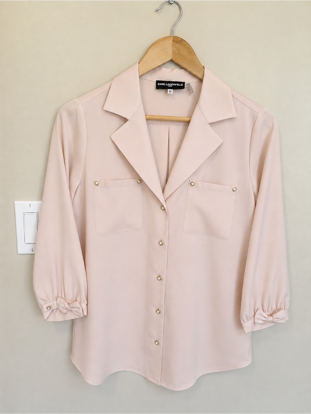 Karl Lagerfeld Pale Pink Pearl-Button Collared Blouse